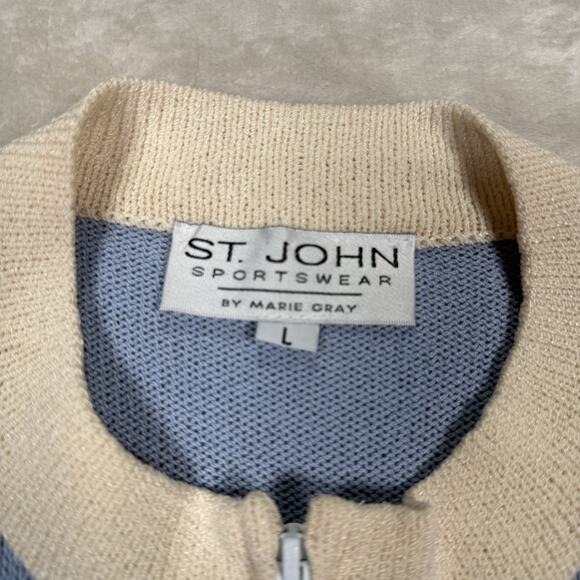 VTG St. John by Marie Gray Butterfly Cardigan Jacket Size Large Blue Cream Italy - Picture 3 of 8